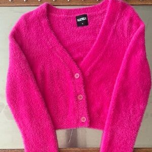 Katie J NYC Vibrant Pink Fuzzy Cardigan